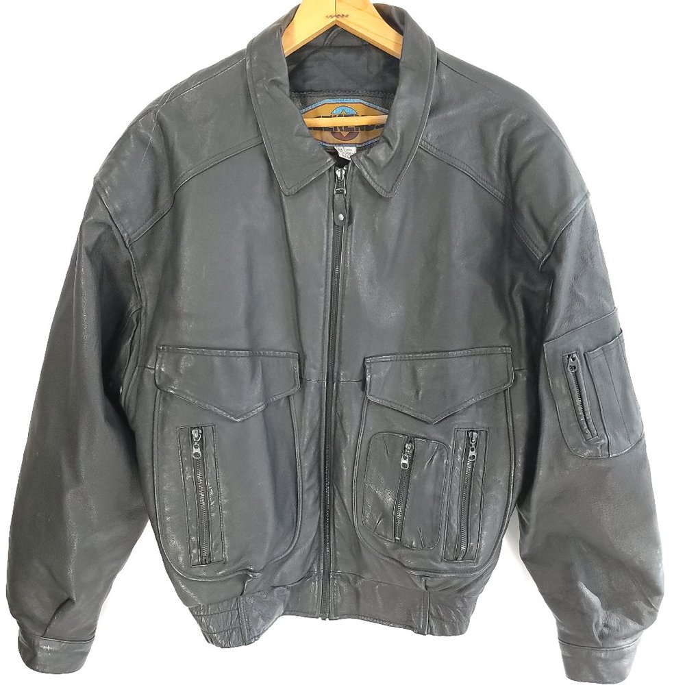 Weekends Leather Jacket Men's XL Zip Front Black Distressed